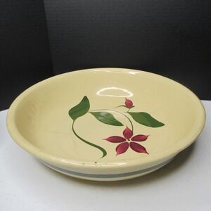 Vintage Watt Pottery Oven Ware Starflower Bowl Cream Green Stripe Floral